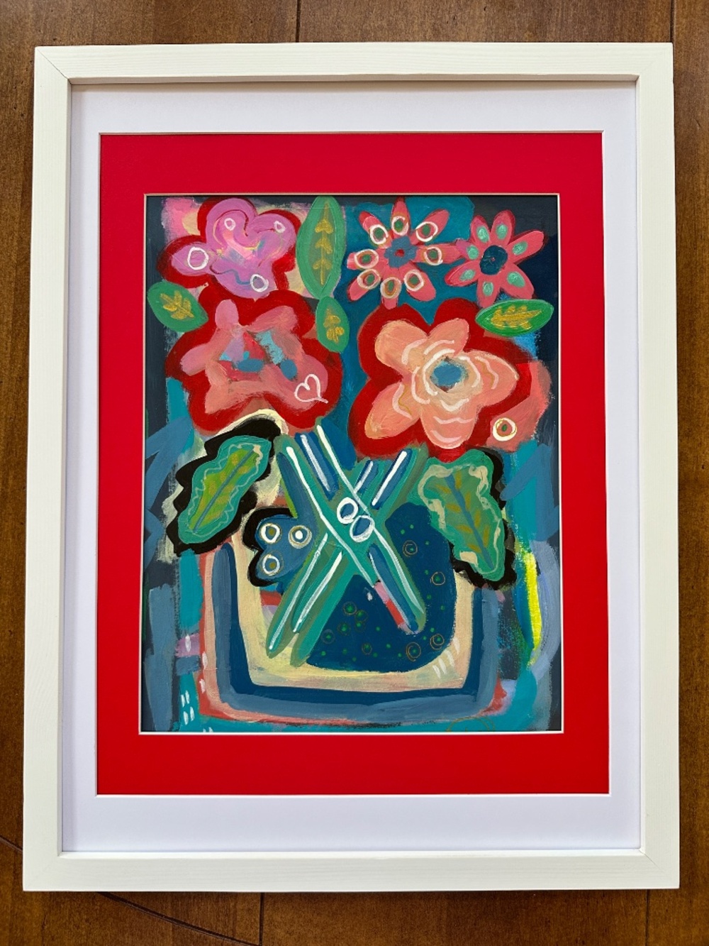 Original Painting Abstract Flowers in a Vase Collectible Colorful 9x12" Paper